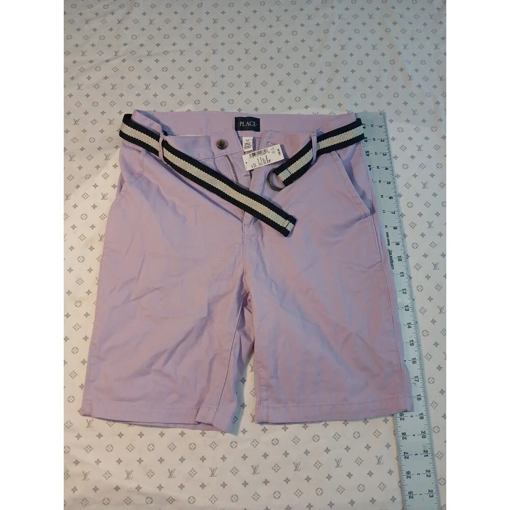 The Children's Place Boys NWT Light Purple Cotton Chino Shorts Belted Size 14